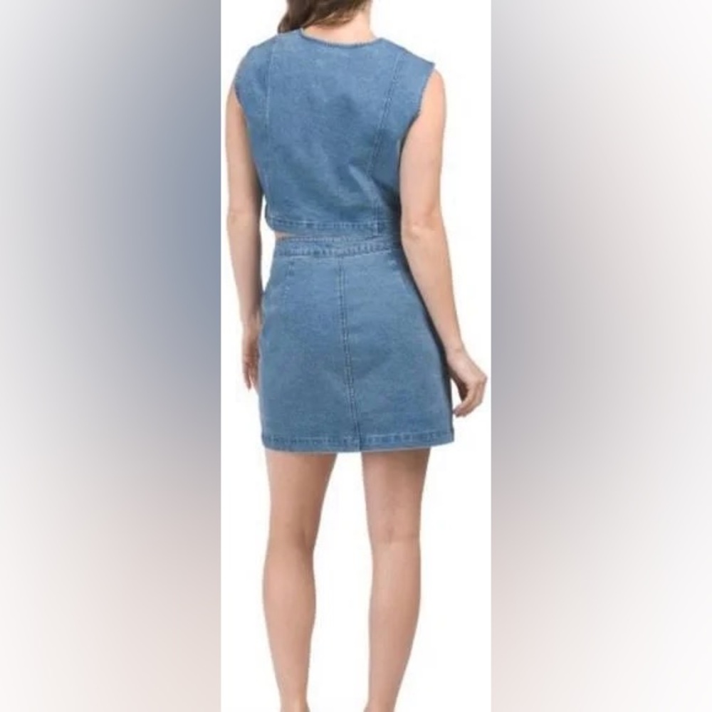 House Of Harlow 1960 Pearl Buttons Coquette Denim Vest & Skirt Cord Set SZ 6 - Picture 4 of 11